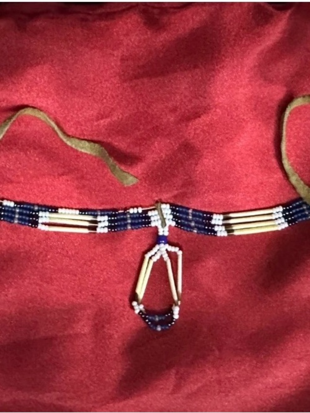 Vintage Native American choker- beads and quills and leather